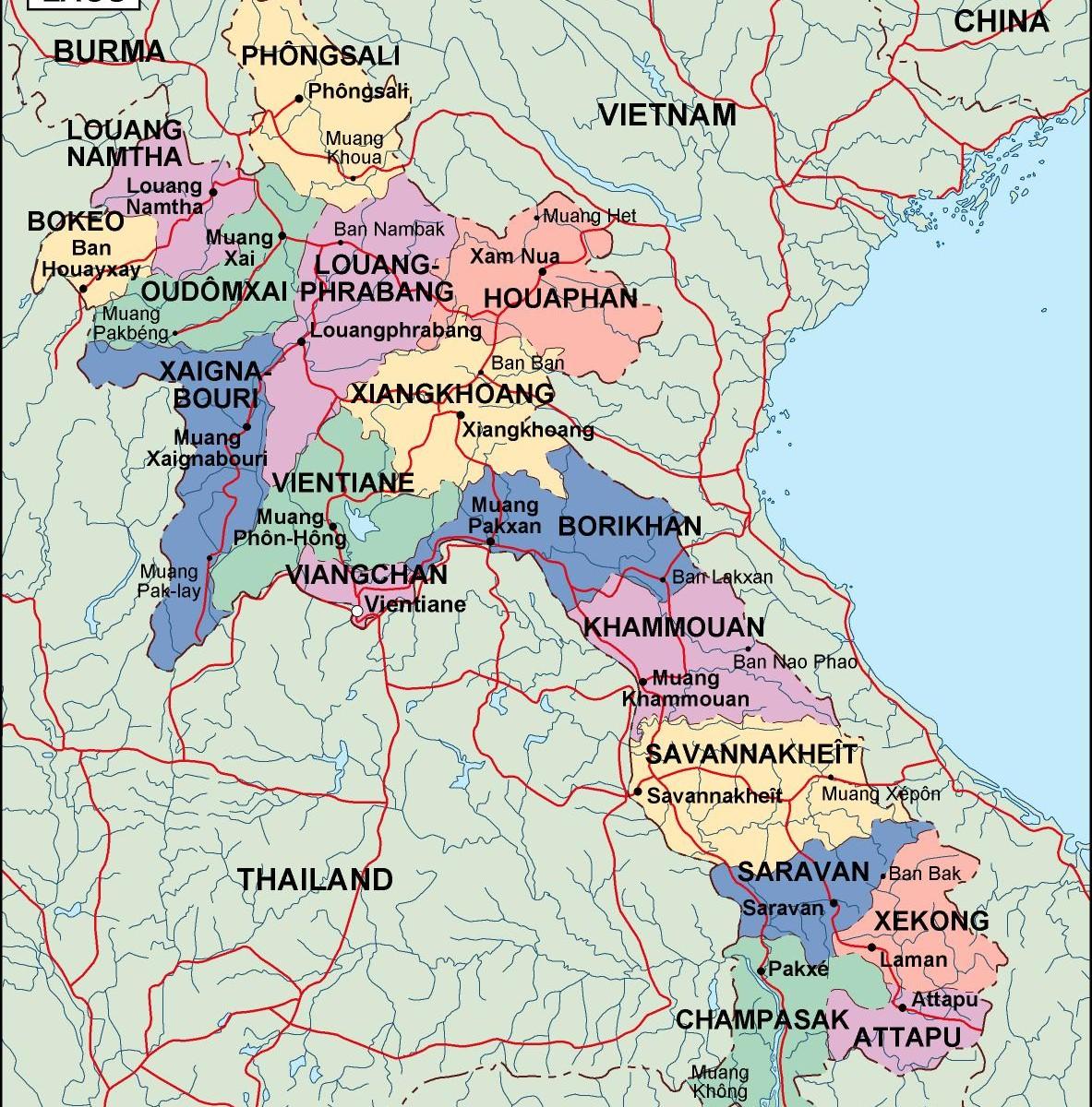 Карта лаоса на русском языке с городами подробная