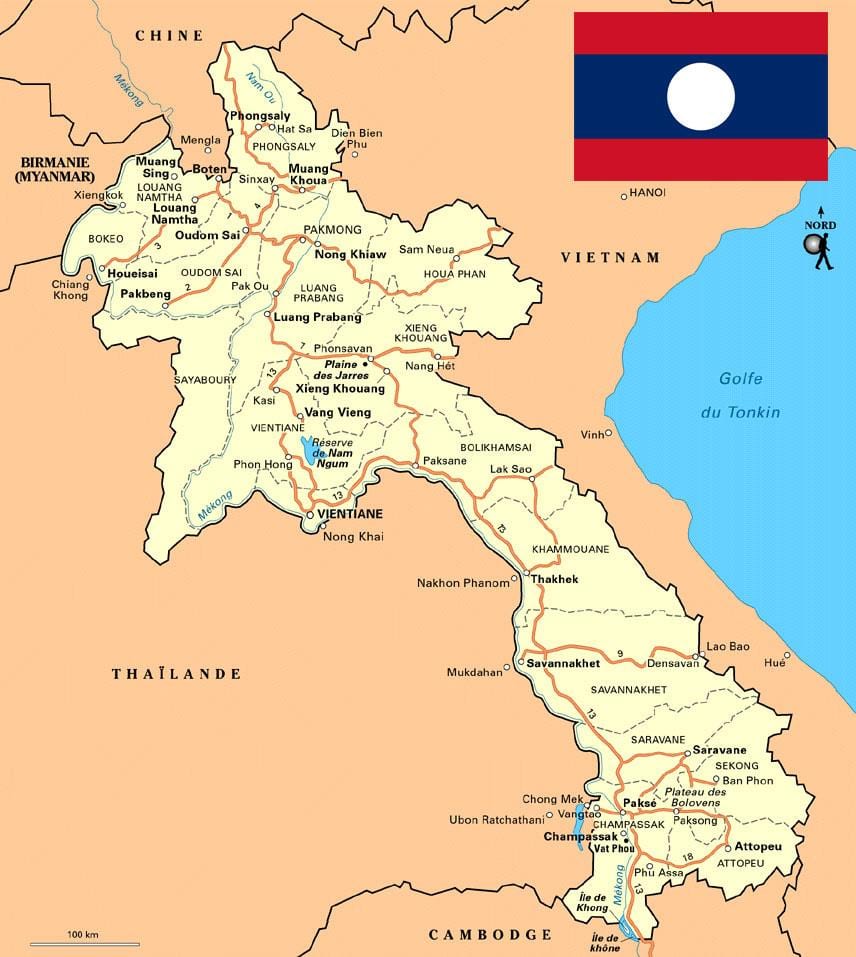 Карта Южного Лаоса