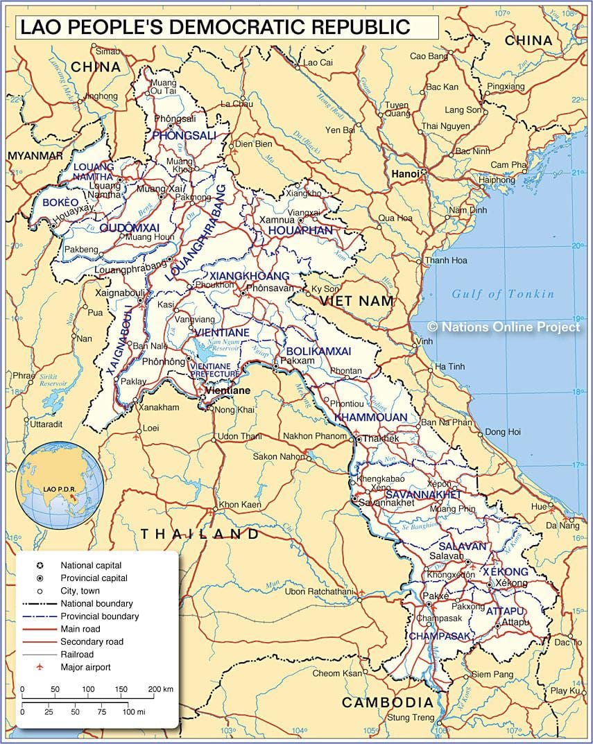 Карта Лаос и окружающих стран