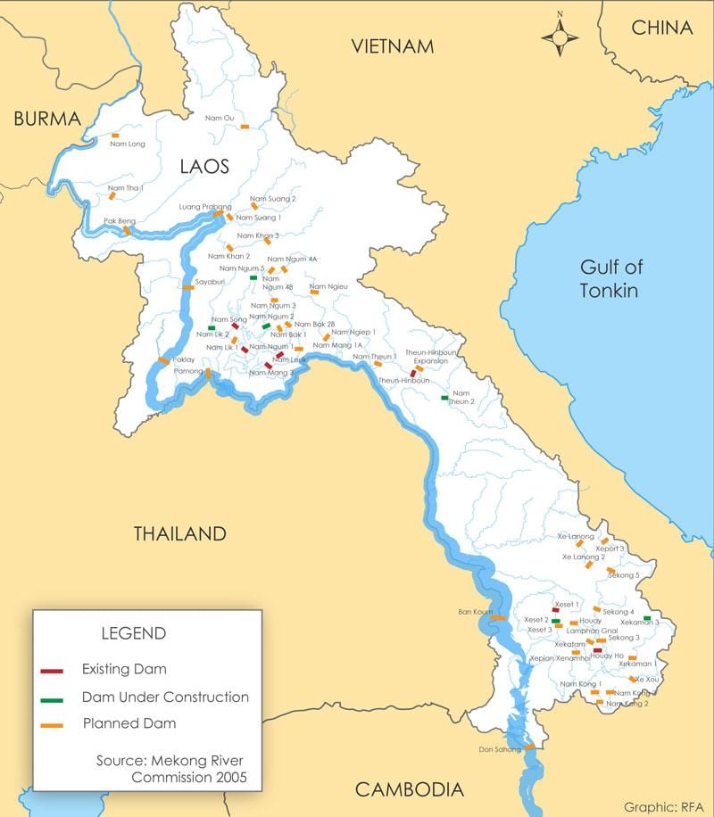 Карта реки Лаос