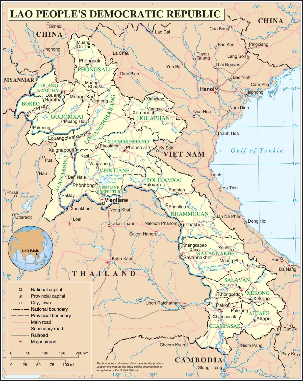 Карта Лаос дороге