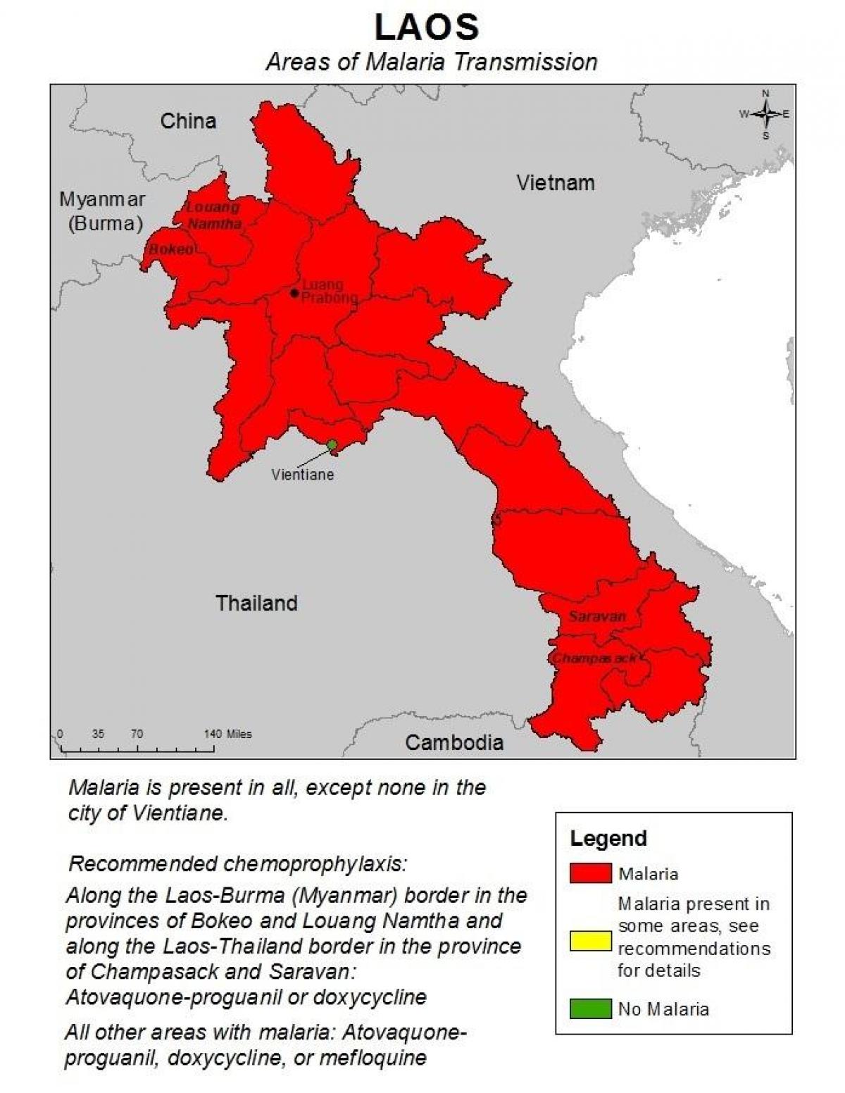 Карта Лаос малярии 